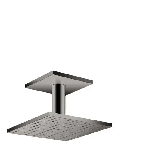 Deckenmontierte Kopfbrause mit einem flachen, quadratischen Kopf und Lochmuster. Ausgeführt in Polished Black Chrome. Design von AXOR. Ideal für moderne Badezimmer.